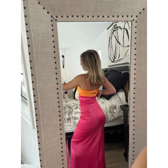 Alice & Olivia - Lilly’s Slit Midi Dress in Orange and Candy - NWT Size 0 - Picture 3 of 12